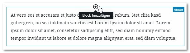 Mit dem Plus-Symbol einen neuen Block hinzufügen