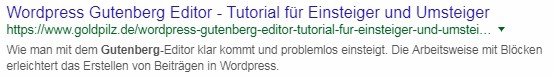 Schlechtes Beispiel: Ein Google Suchergebniseintrag mit ungekürztem Permalink 