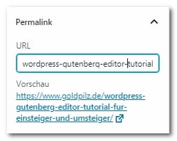 Wichtig! Den Permalink anpassen, was meistens bedeutet ihn zu verkürzen 