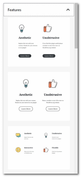 Auswahl von Designs aus der 
Gutenberg Block Design Library 